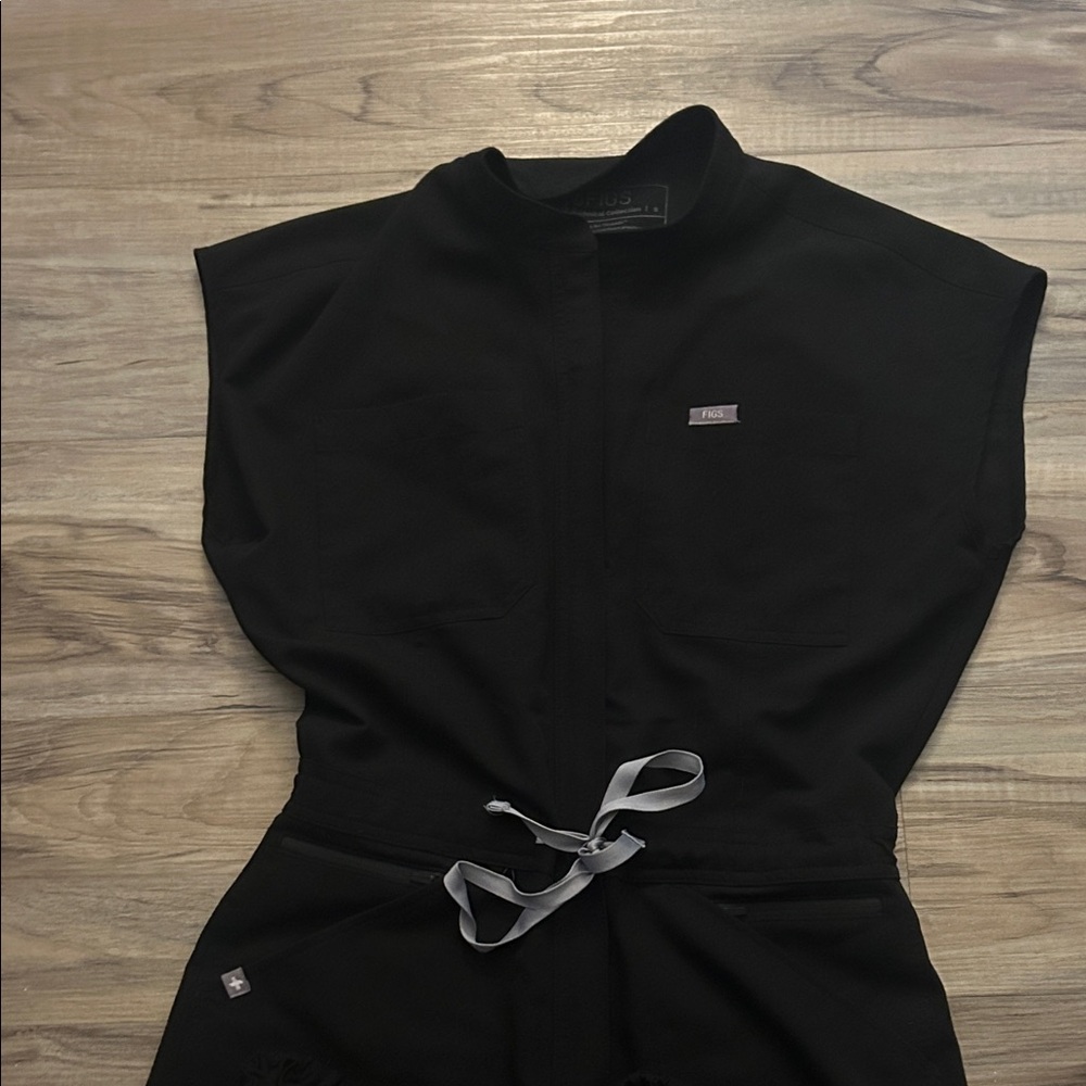 Figs Black Jumpsuit with Gray Tie